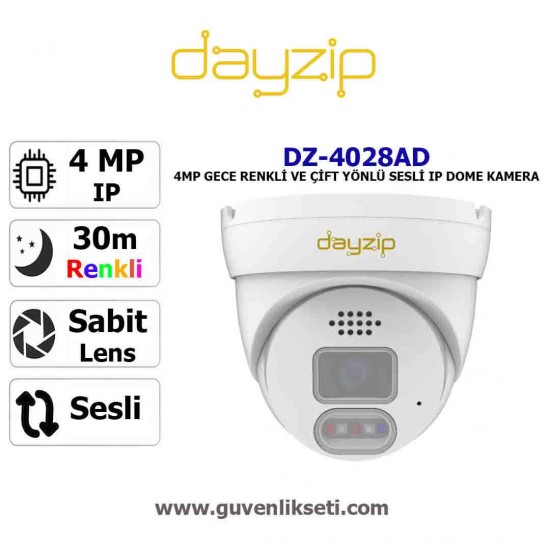 Dayzip DZ-4028AD 4mp Gece Renkli ve Çift Yönlü Sesli Ip Dome Kamera Dayzip DZ-4028AD 4MP gece renkli çift yönlü sesli IP dome kamera